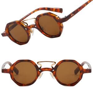Double Rivets Sculpted Bridge Bold Brown Lens Unisex Tortoise Round Sunglasses